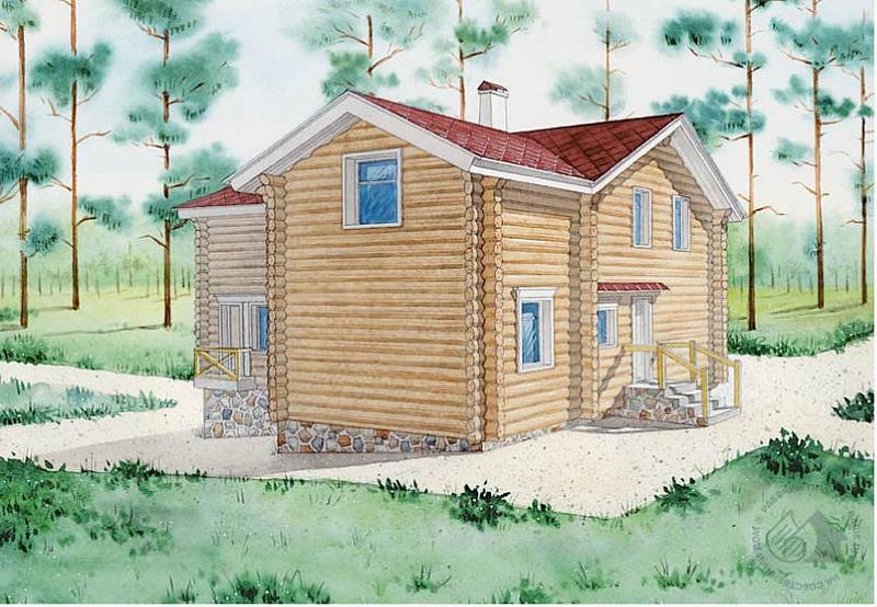 Бревенчатый дом на высоком цоколе