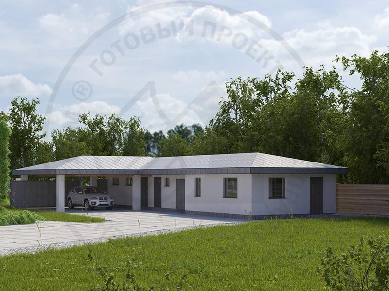 Гараж с навесом для трех машин и помещениями охраны - изображение 1