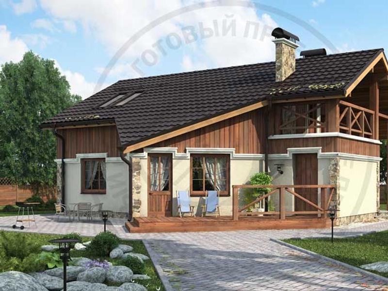 Мансардный коттедж с чертами альпийского стиля - изображение 1