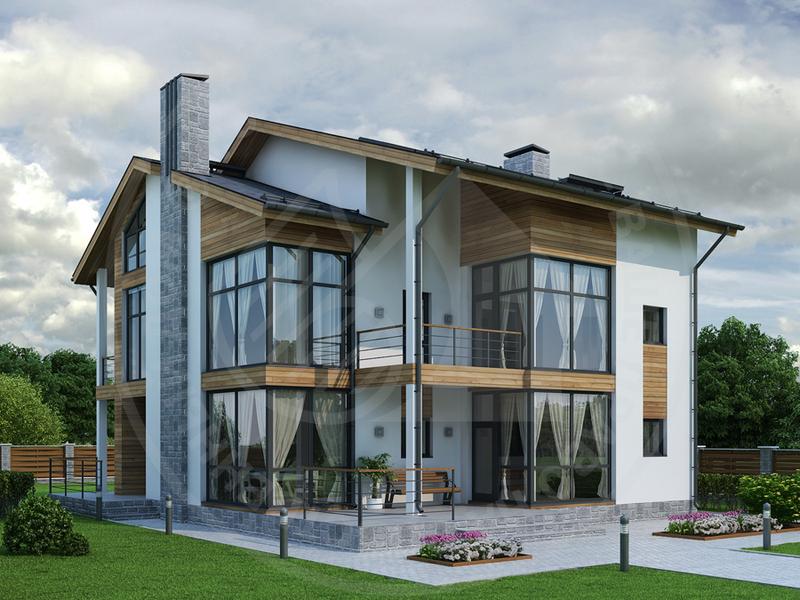 Коттедж с угловым остеклением из газобетона - изображение 1