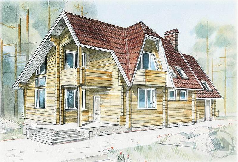 Трехуровневый коттедж из бруса