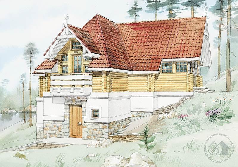 Бревенчатая баня с бассейном