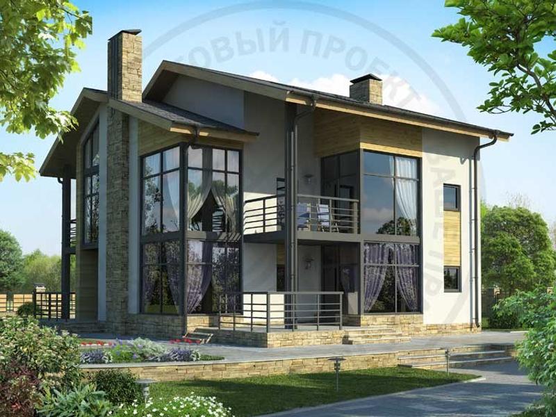 Кирпичный коттедж с угловым остеклением - изображение 1